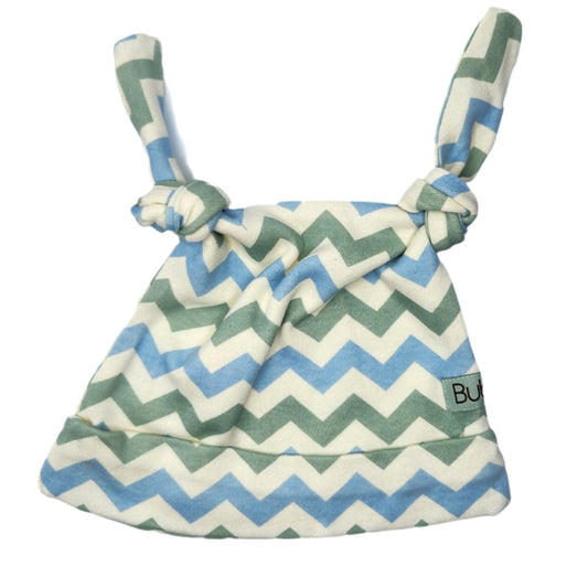 Blue & Sage Chevron Double Knotted Hat