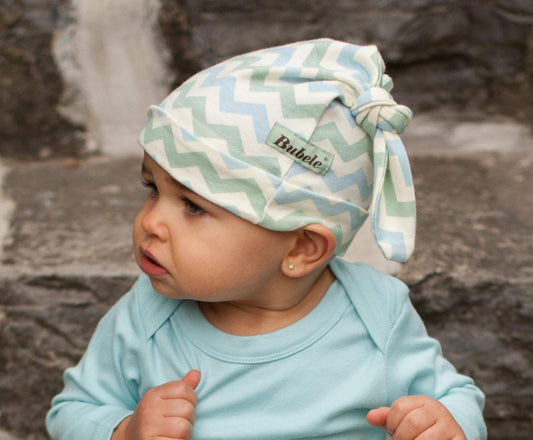 Blue & Sage Chevron Double Knotted Hat